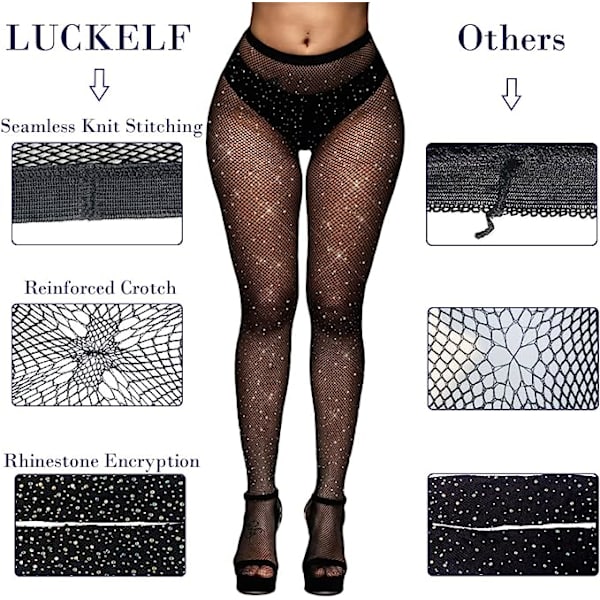 Sexiga tights med hög midja Sparkle Rhinestone Fishnets Party Mesh Strumpor
