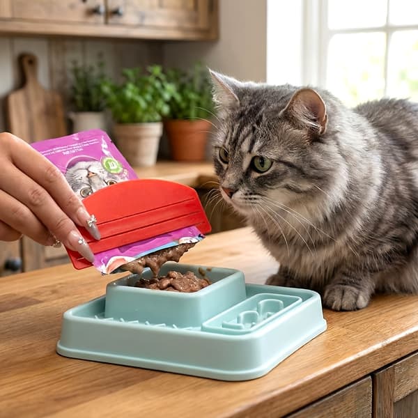 Kattmatsdispenser | Plastskrapa för våtfoder, perfekt för kattungar och huvudmåltider, för användning utan att smutsa ner händerna, batterifri Red