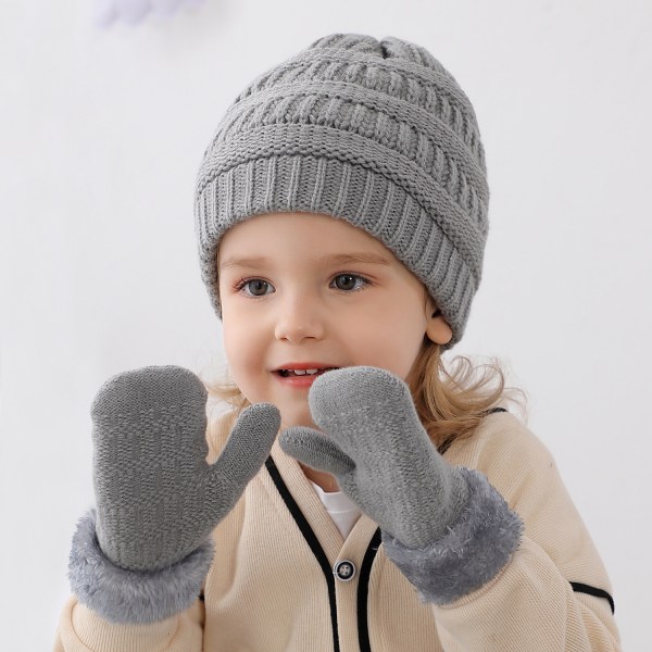 Lasten Hattu Käsine Setit Pojat ja Tytöt Neulottu Hattu Plus Fleece