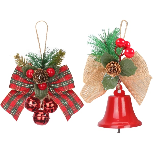 Juldekorationer hängande prydnader, 2-pack julgransprydnader Små juldekorationer med klockor för träd, hem, tomte, snöma