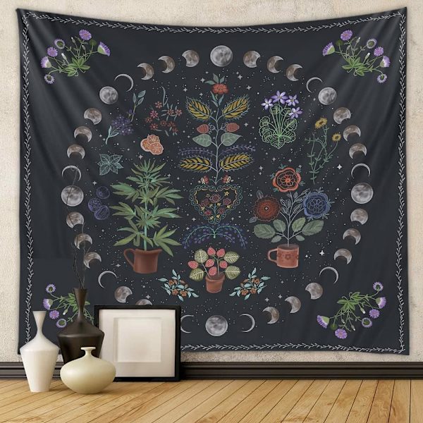 Växttapet, Natur Månfas Gobeläng Vägghängande, Bohemian Mandala Gobeläng Estetisk rumsinredning, Botaniska Gobelänger Lämpliga för sovrum Dor