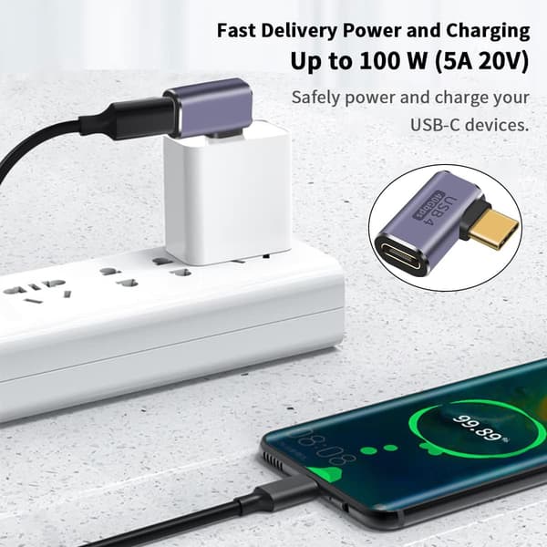 Rätvinklig USB C-adapter för USB 4-kabel, 40 Gbps USB 4-kabeladapter, stöder 8K videoförlängare Typ-C hane till hona 100W laddning för Thunderbolt4,