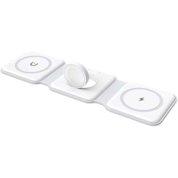 Opladningsstation til flere enheder - 3 i 1 Foldbar Magnetisk Trådløs Oplader Dock - Rejse Opladningsplade (hvid)