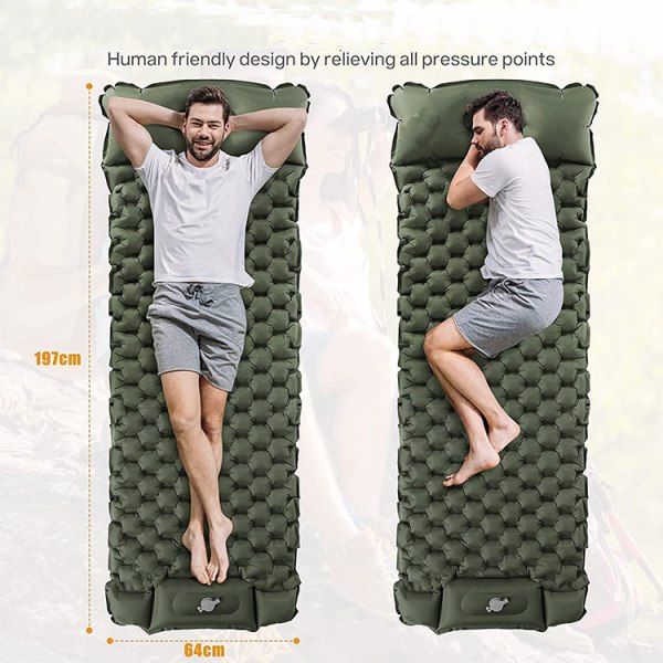 Liggunderlag med inbyggd uppblåsbar pump, ultralätt luftmadrass Komplett uppblåsning i 30 S Campingmatta med Bionic Honeycomb Design Perfekt för H