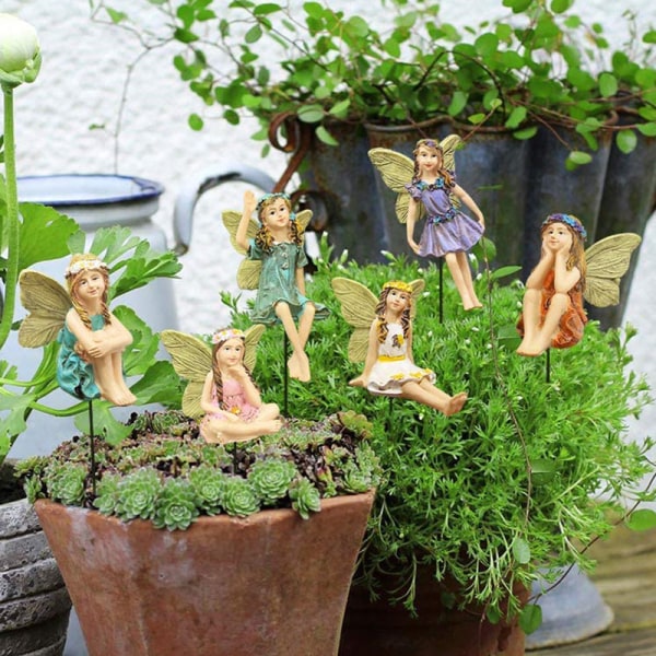 6 stycken Creative Resin Blomma Fairy Plug-In Trädgård Innergård Fairy Staty Mikro Landskap Ornament Ornament