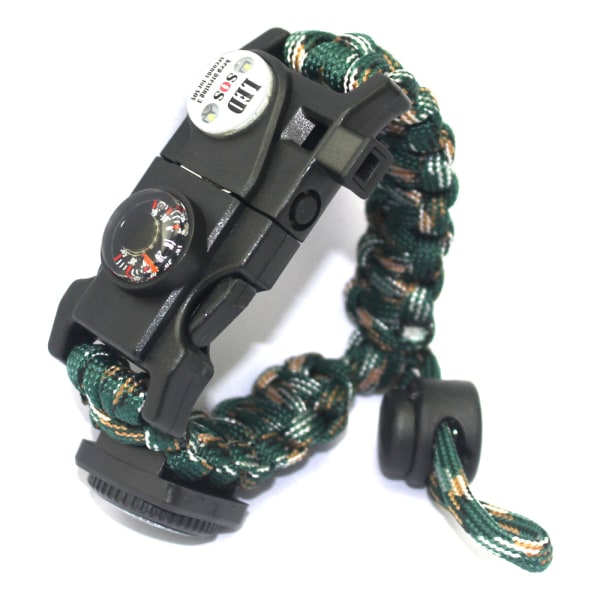 Överlevnad Paracord Armband, Eldstartare, Vattentät SOS Ljus, Kompass, Visselpipa, 20 i 1, Utomhus Ultimate Tactical Survival Gear Set, Gåva Kamouflage för berg