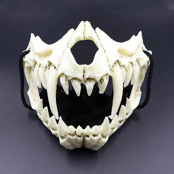 Japanese Half Mask - Tiger Mask,Ye Yaksha Dragon God Tengu Black Tortoise, Resin Skull Skrämmande skräck Ninja Mask Kostym rekvisita