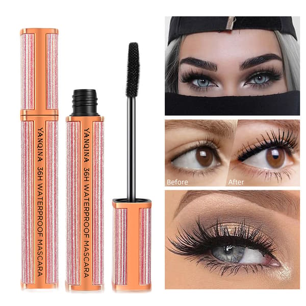 4D silkefiber mascara sort, langtidsholdbar, blød vippebørste