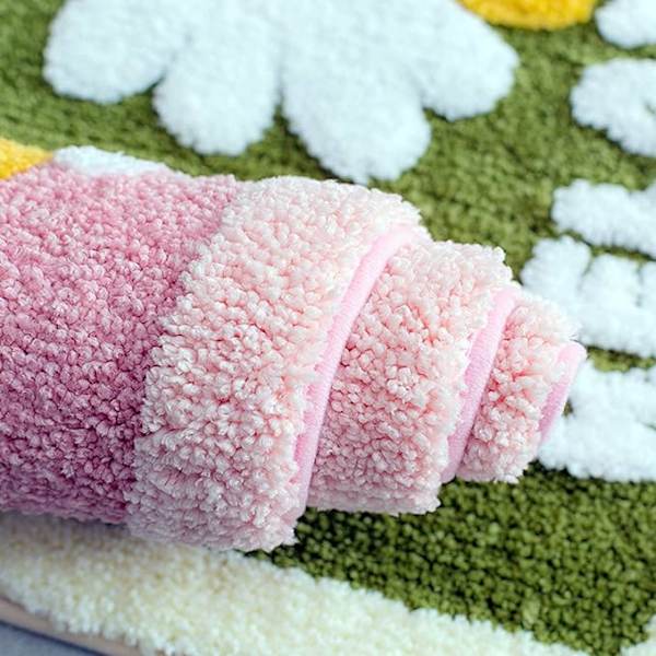 Söta badrumsmattor, extra mjuk mikrofiber dörrmatta Halkfri Tvättbar vattenabsorberande dusch Toalett Badmatta mattor Set, Dörrmatta för inomhuskök - Daisy Fl