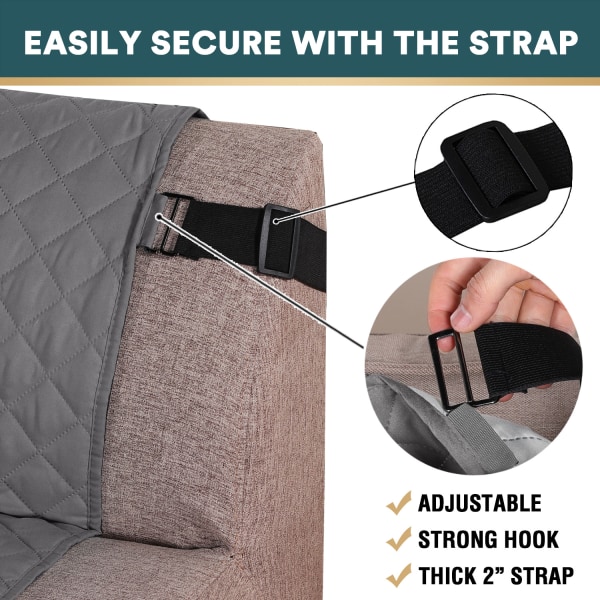 Cover Dubbelsidig cover Möbelskydd Cover med justerbara elastiska remmar, vattentätt cover för husdjur och barn (3-sits)