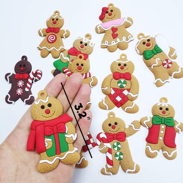 12-pack Pepparkakor Man-prydnader för julgransdekorationer, 3 tum långa Gingerman hängande berlocker Julgransprydnad semesterdekorationer
