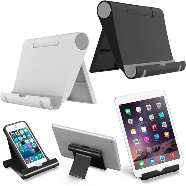 2-pack mobiltelefonhållare för skrivbord, hopfällbar mobiltelefonhållare, mobiltelefonhållare, justerbar tabletthållare kompatibel (svart och vit)