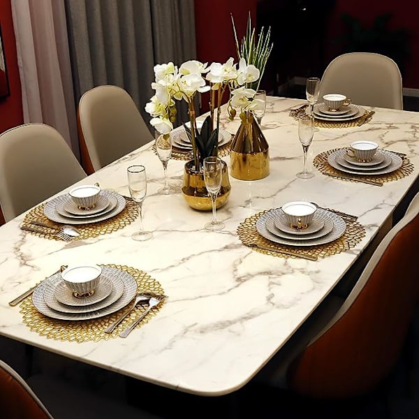 Bordstablett Halkfri tvättbar PVC bordstablett set med 6 bordstabletter Eleganter Värmebeständig för kök Restaurang guld