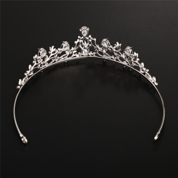 Crystal Tiara Crown, Koppar Zirkon Strass Krona Tiara Encrusted Crystal Blommor för bröllops- och prinsessfester födelsedag (silver)