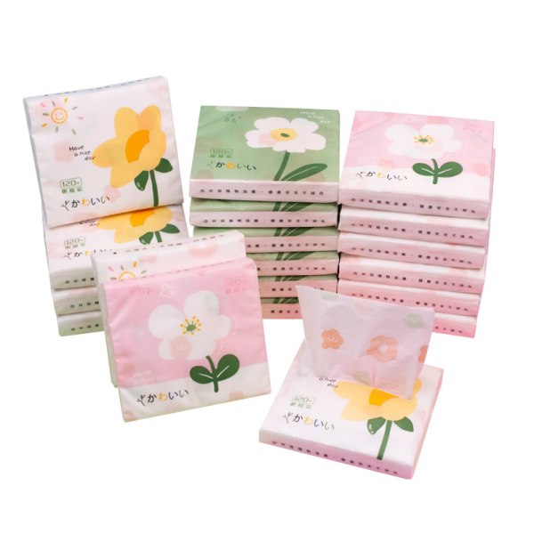20 förpackningar jungfruligt printed silkespapper, liten förpackning med avtagbar ansiktsservett, en liten blomma, 40 förpackningar/förpackning