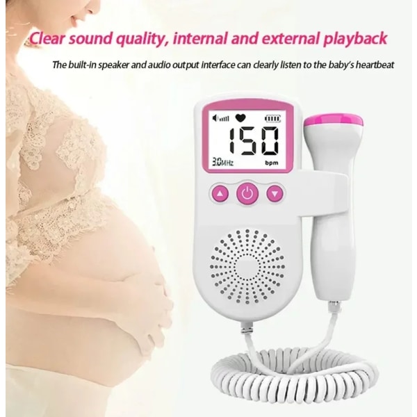 Home Fetal Doppler, Baby Pocket Heartbeat Doppler Heart Monitor för graviditet och Test Clear pink