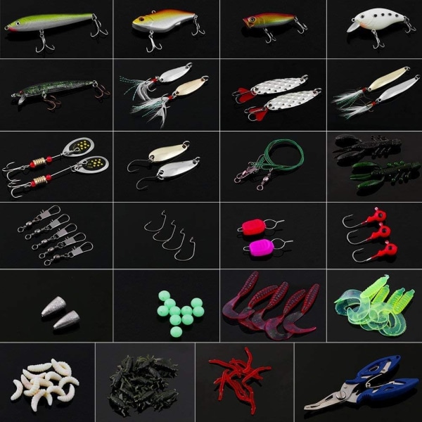 120 st fiskedrag blandade inklusive spinnare, VIB, trekrokar, enkelkrokar, lekare, tänger och redskapslåda