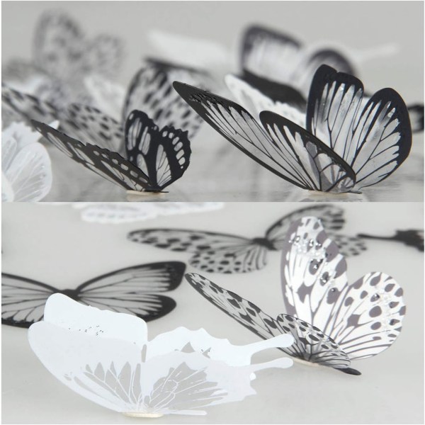 18 st 3D-fjärilar Väggdekor Sovrumsväggdekor Möbeldekoration DIY-papper Lätt att demontera PVC Miljöskyddsmaterial Svart