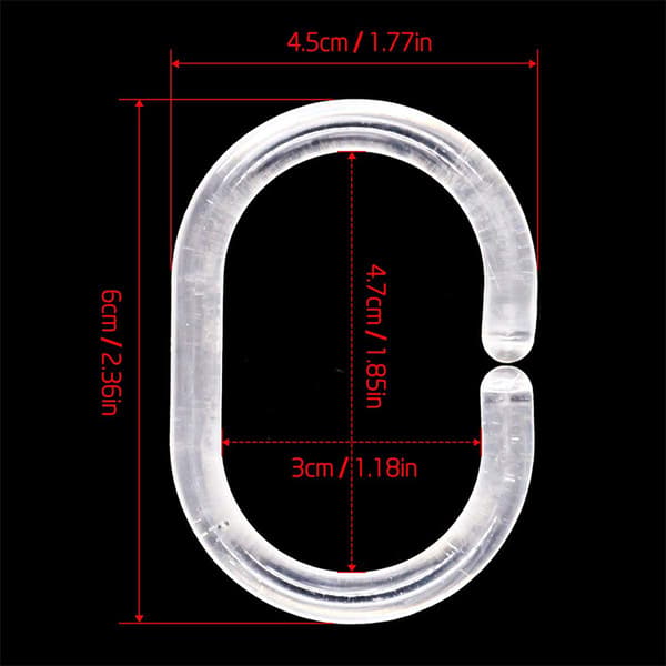 Duschdraperiringar i plast, Duschdraperiringar, 24 Duschkrokar för Duschdraperier, C-form Duschringar för Draperier, Klara Duschdraperier f