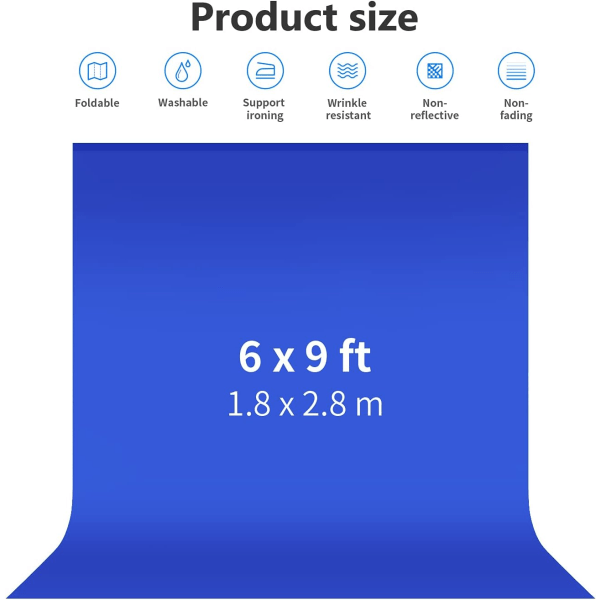 1.8x2.8m Fotostudie Baggrund 100% Ren Muslin Sammenklappelig til Fotografering Video og TV (Blå)
