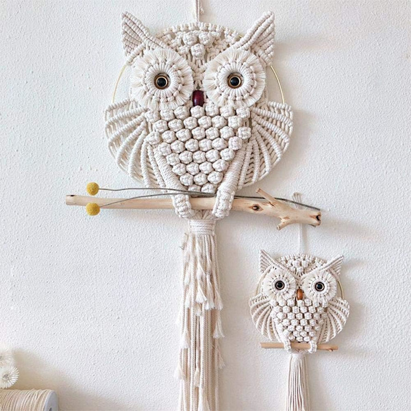 Owl Macrame Drömfångare Handgjord Ugglatapet för Dreamcatcher Ugglamönster Macrame Owl