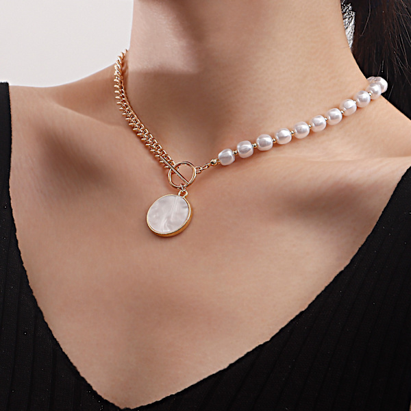 Imiterad pärlemor hänge halsband dam nisch design high-end skarvningskedja