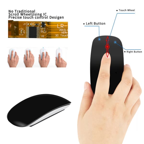 Genopladelig Bluetooth mus Ultratynd bærbar mus til Mac laptop (sort)