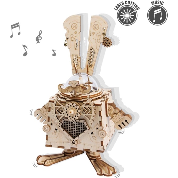 Modell Wooden Music Box Kits med lampor | DIY 3D-pussel | Mech