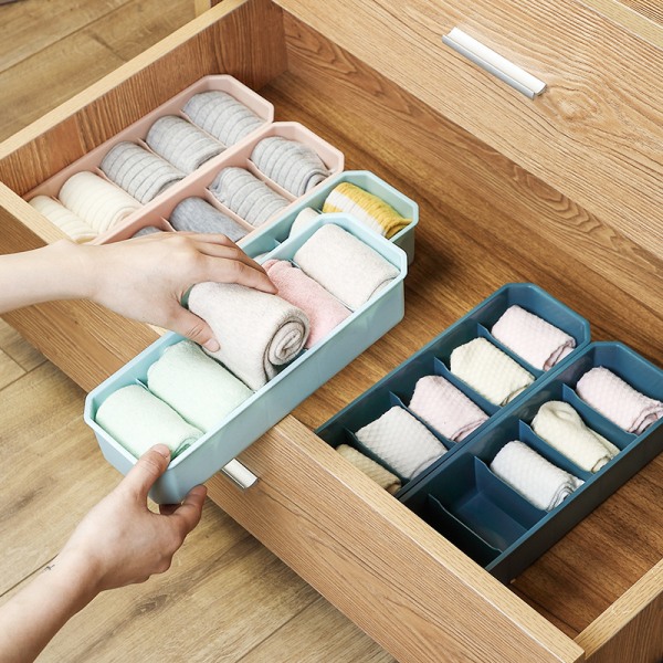 5 rum Opdelt Opbevaringskurv Stabelbar Sokker Undertøj Organizer (pink)
