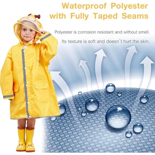 Regnponcho för barn, Poncho för toddler med huva, vattentät regnjacka, 3D-tecknad regnkläder för barn för flickor (gul, medium)