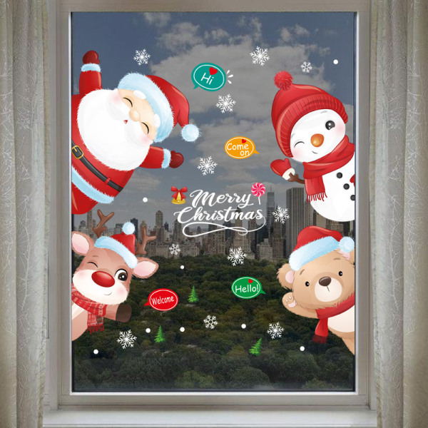 Juldekoration dörrklistermärken Jultomtens fönsterklistermärken självhäftande glasklistermärken kreativa väggklistermärken