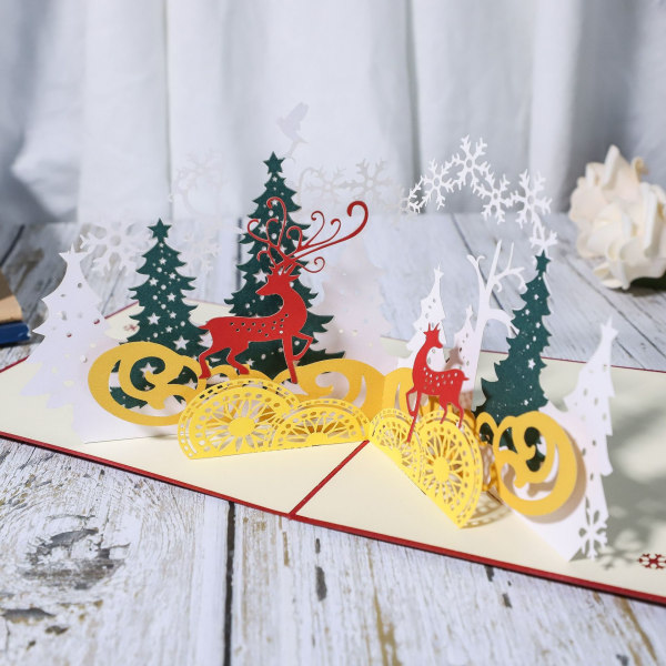 3D-julkort, popup-julkort, vikta tredimensionella gratulationskort (Christmas Forest Elk)