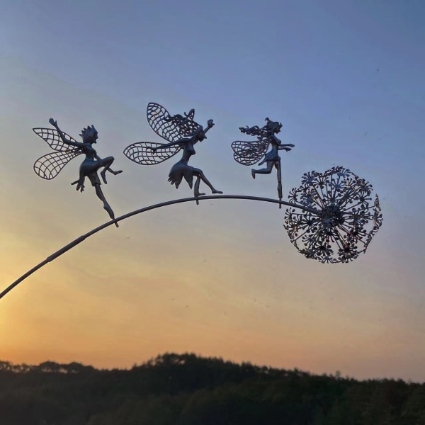 Fairy Garden Skulptur Hög Fe och maskros dansar tillsammans (A - Stereo Shape)