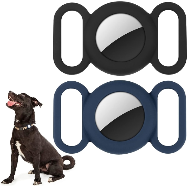 2. Hundhalsband i silikon för GPS-spårningslokalisering, Cover kompatibelt med Apple AirTag, Säkerhet och Anti-lost, Halsband för hundar och katter (svart/