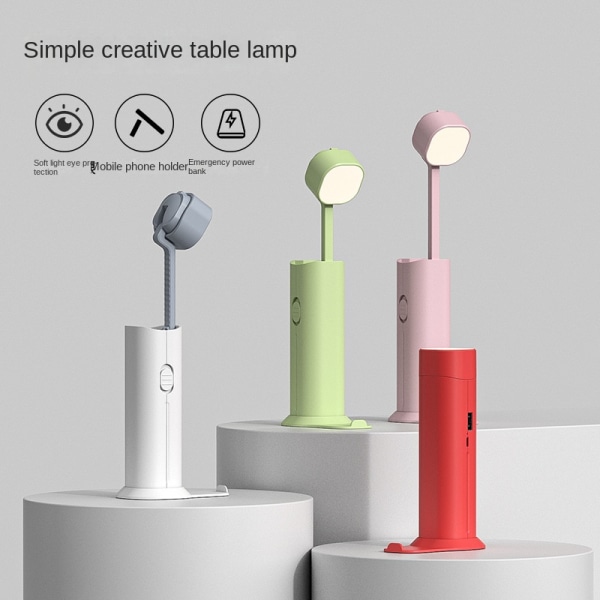 Multifunksjonell øyebeskyttende skrivebordslampe Læringsdedikert soverom LED nattlys USB oppladbar utendørs lommelykt, hvit