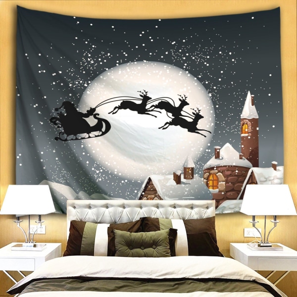 Färgglada Stjärnor Jul Flygande Släde Design Väggtapet Polyester Tyg Snö Väggtyg Sovrum Vardagsrum Gobeläng 130*150CM