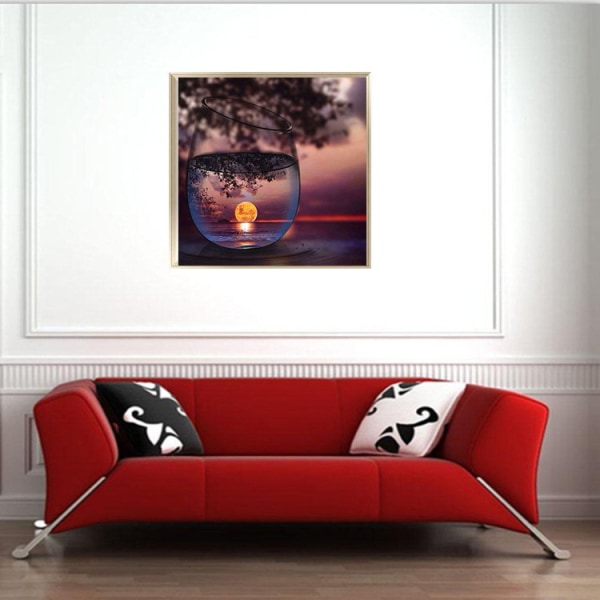 5D Timanttimaalaus Maisema Lasi DIY Täysi Timantti Auringonnousu Puu Koristemaalaus (30*30cm)