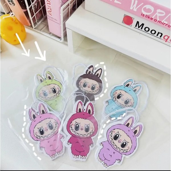 6 pcs Labubu bil aromaterapi ark bil inredning hänge luftfräschare hänge tecknad dekoration