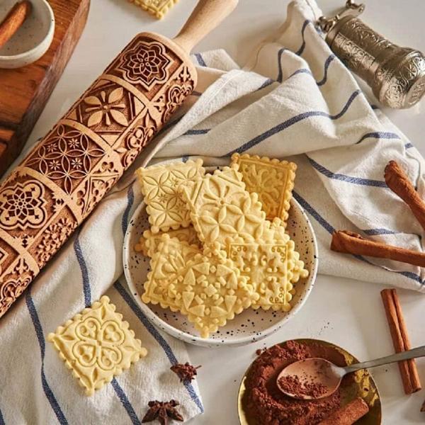 Prege Kjevle, Kjevler for Baking, Jul Tre Kjevle i Tre, Dyp Gravert Prege Kjevle Kjøkken Dekor Verktøy for Baking Em