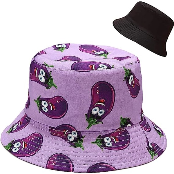 Vändbar hatt Bucket Hat Fiskesolhatt för kvinnor Flickor，aubergine
