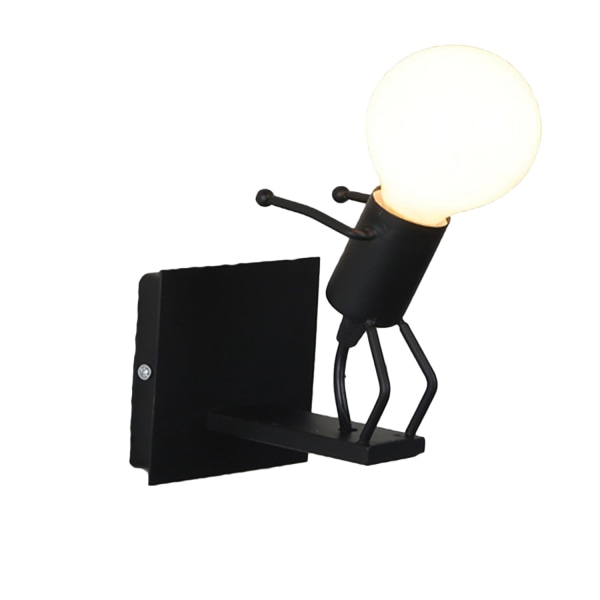 Hoppende Liten Mann LED innendørs vegglampe, moderne vegglampe, E27 retro metallampe (svart)
