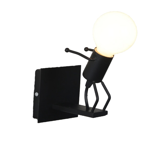 Jumping Little Man LED-vägglampa för inomhusbruk, modern vägglampa, E27 retro metalllampa (svart)