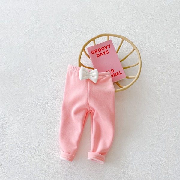 Hösten och vintern nya baby plus sammets tjocka leggings enfärgade rosett långbyxor (beige, byxlängd 66 cm)