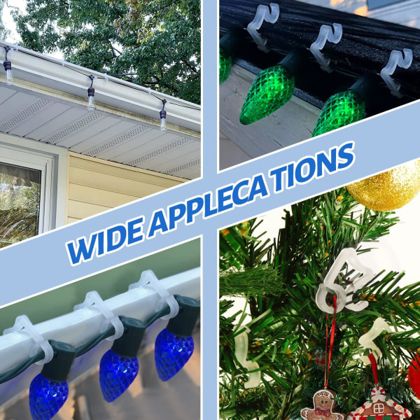 120 clips för utomhusjullampor, clips för semesterlampor, monterade på takfoten, för hängande taklampa i takrännor utomhus