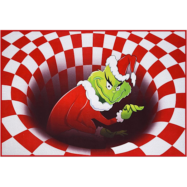 Illuusio-ovimatto, Jouluinen liukumaton visuaalinen ovimatto, jouluun sisä- ja ulkotiloihin kotibileisiin (Punainen 50X80CM)