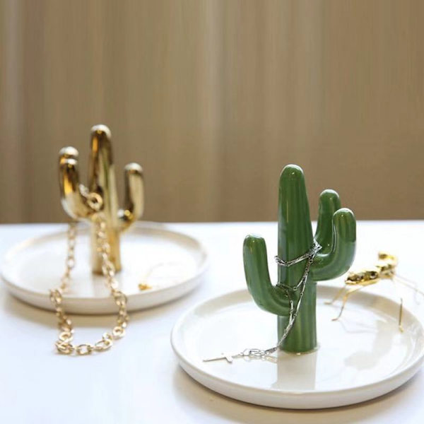 Kaktus Ringholder Grøn Smykkeskål til Ringe Øreringe Armbånd Halskæde Organizer, Kaktus Gave til Kvinder Fødselsdag/ Bryllup/ Dimission/ Jul/