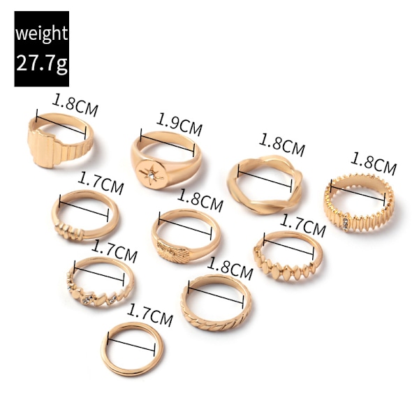 10 st Guld Knogringar Set för Kvinnor Flickor, Stapelbara Ringar Boho Led Finger Midi Ringar Silver Ihåliga Utskurna Kristall Stapelbara Ringar Paket för Gåva