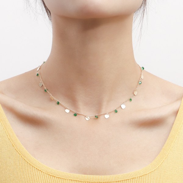 Grön strass zirkon mini kärlekshänge halsband dam smycken nisch ljus lyx halsband