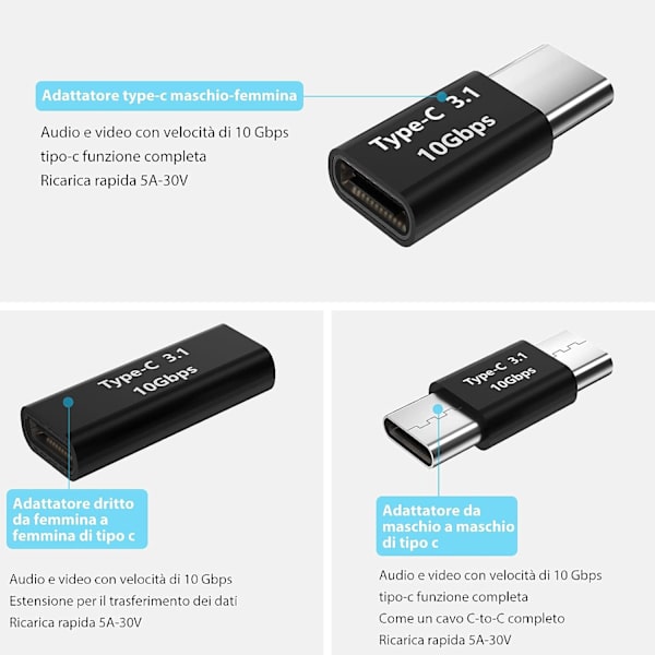 USB C til USB 3.1 C Han til USB C Han til USB C Han til USB C Hun til USB C Han til USB C Hun USB C3.1 Forlængeradapter 3-pak