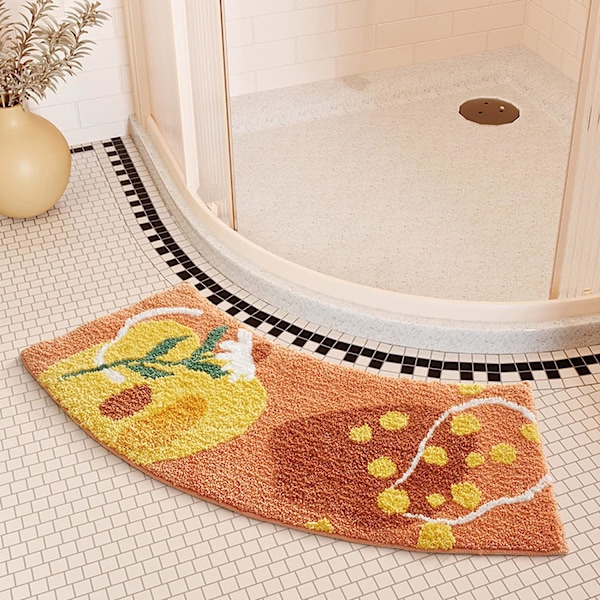 Hörnduschmattor Halkskyddande badrumsmattor Quadrant Böjd badmatta Fläkt duschmatta, med halkfri botten, Absorberande, Tvättbar, 15,8x39,4in